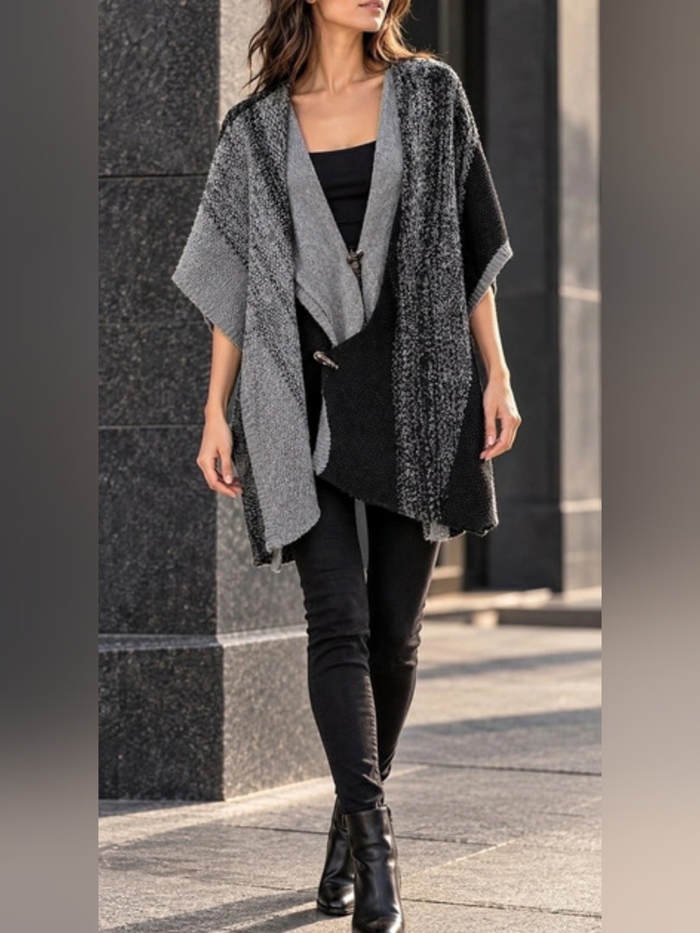 Tim Van Steenbergen 100% Wool Knit Asymmetrical Cardigan Shrug Poncho Size 40 M
